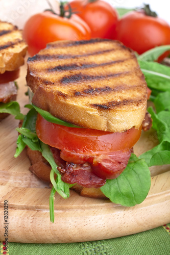 Bacon, lettuce and tomato BLT sandwich with fresh ingredients at