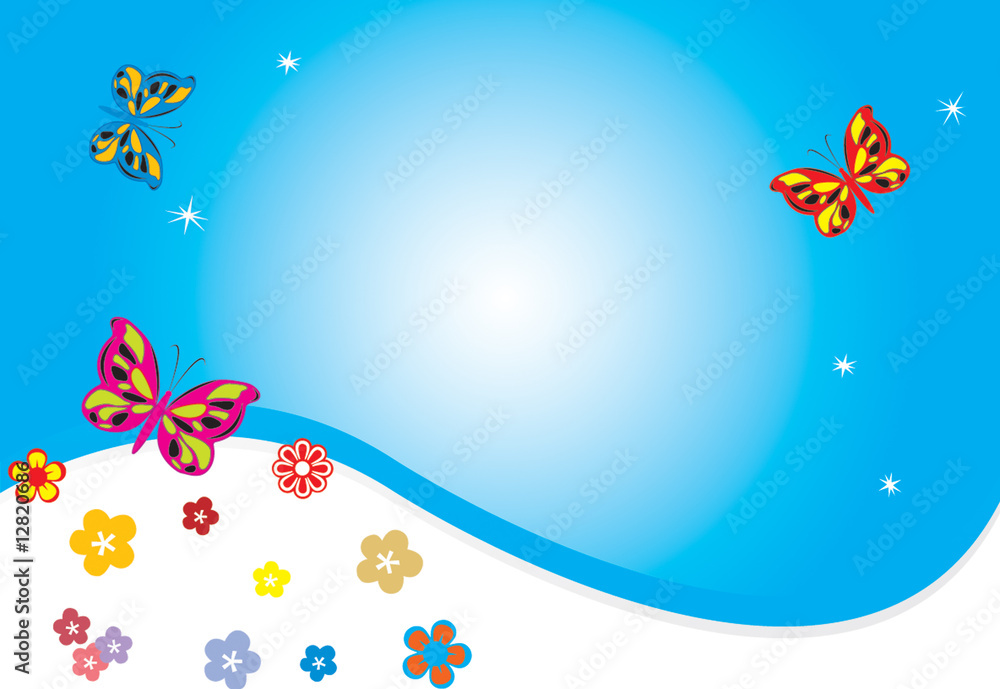 Abstract background with butterfly and flowers