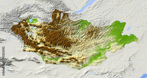 Mongolia, shaded relief map