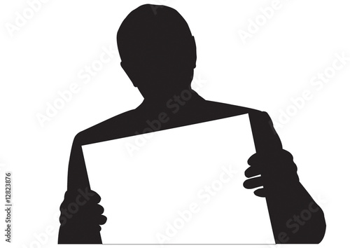 Silhouette men with empty poster in hand
