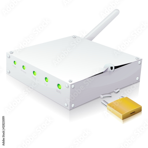 Modem internet et son antenne wifi fracturée (reflet)