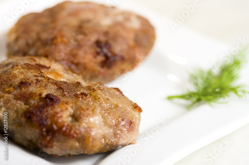 two cutlets on the white dish