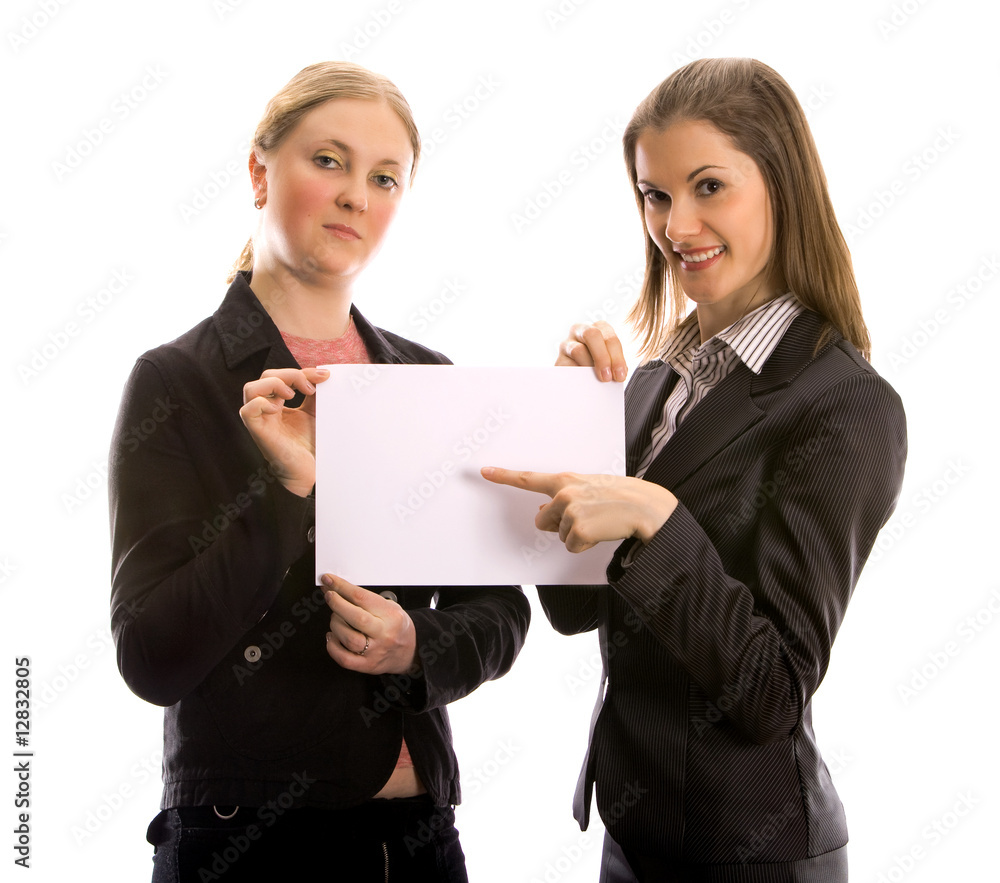 Two business lady making a presentation. Isolated on white Two business lady making a presentation. Isolated on white