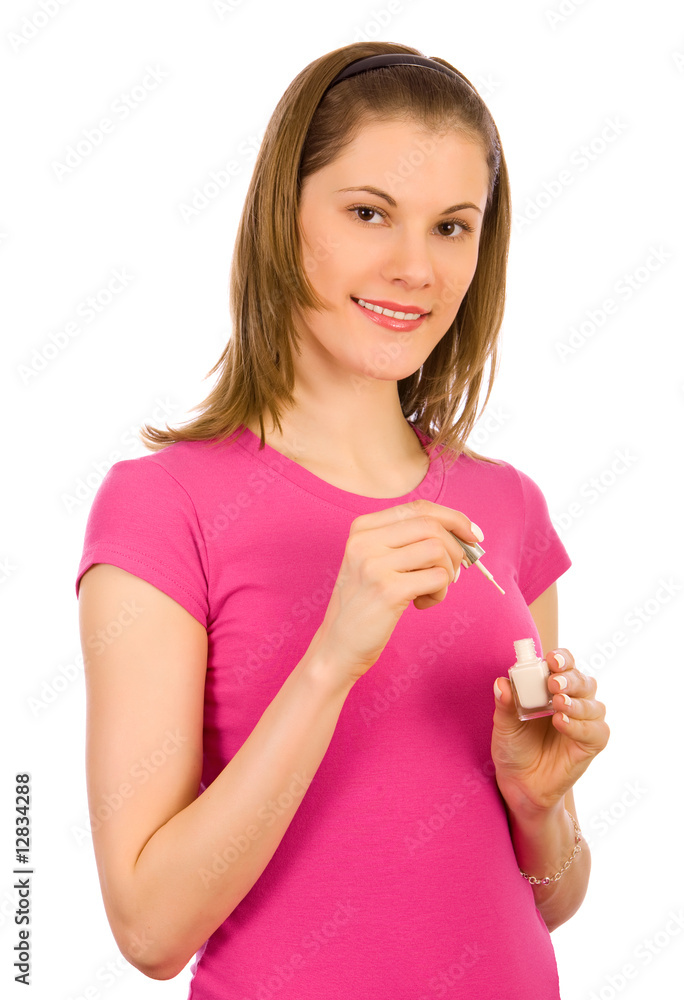 Beautiful girl with nail polish. Isolated on white Beautiful girl with nail polish. Isolated on white