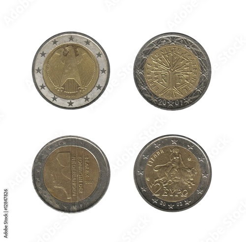 Germany, France, Greece, Holland, 2 euro coins