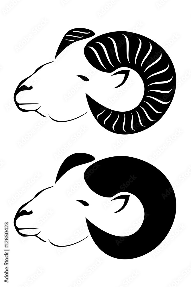 A tribal rams head with horns - obrazy, fototapety, plakaty 