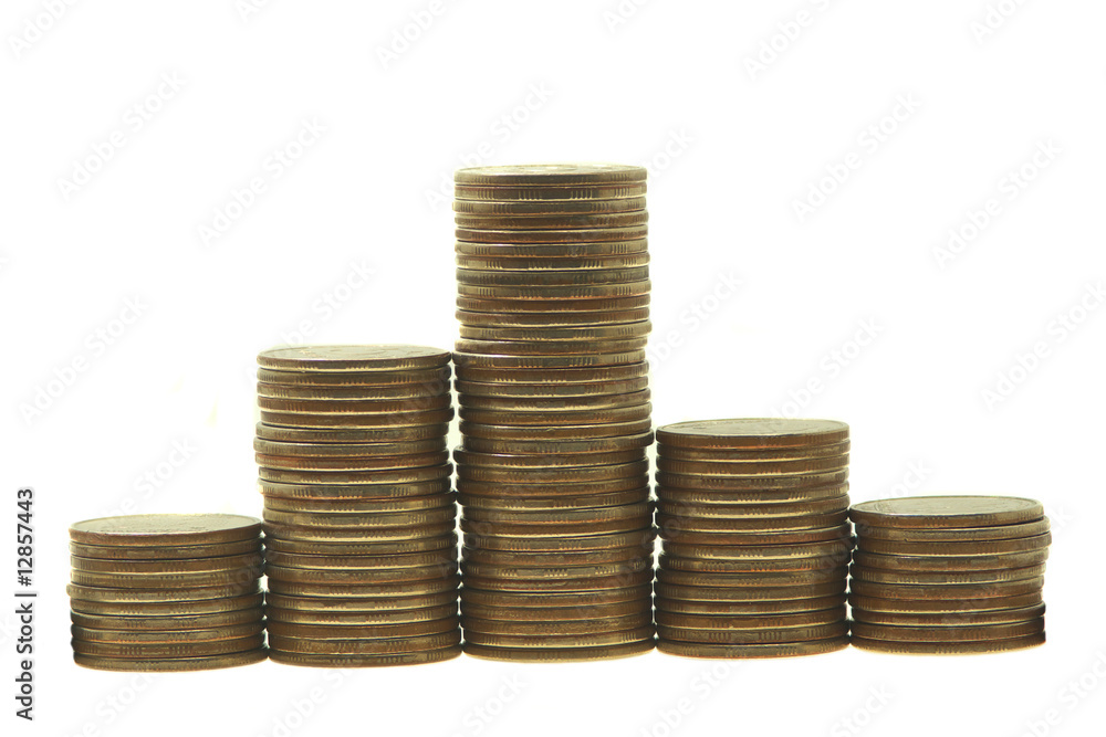 Stacks coins isolated on a white background Stacks coins isolated on a white background