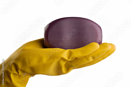 Yellow gloves and soap photo