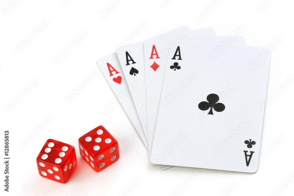 playing cards and dices isolated on the white playing cards and dices isolated on the white