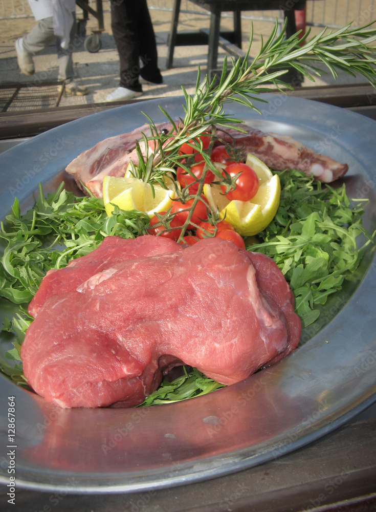 Fresh meat prepared for cooking in a barbeque
