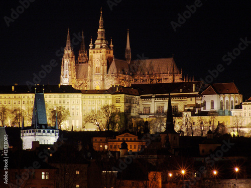 Colorful Prague gothic Castle in the Night
