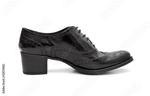 Woman black shoe with laces isolated