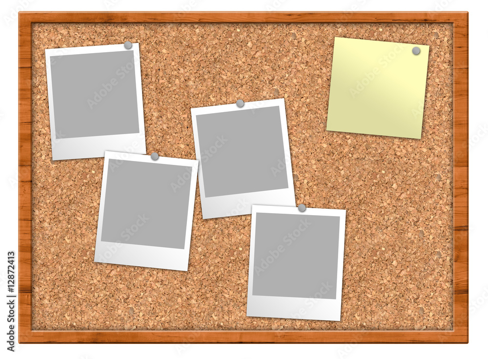 Fototapeta premium Pinnwand mit Fotos und Notiz