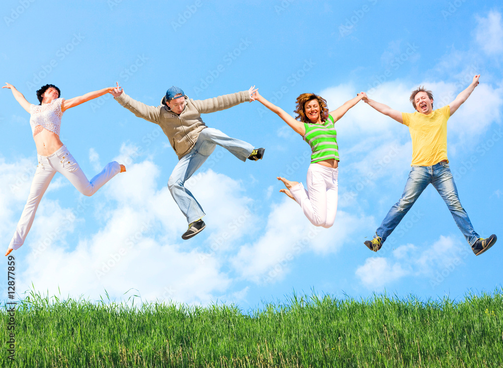 Jump of a group of people