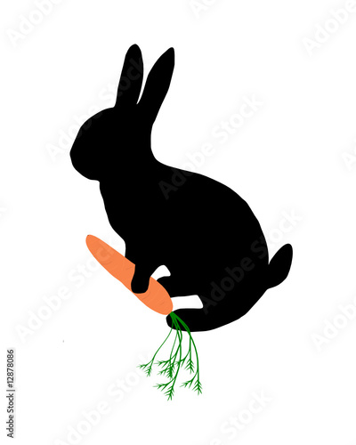 Die schwarze Silhouette eines Hasen mit Karotte
