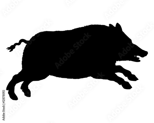 Die schwarze Silhouette eines laufenden Wildschweins
