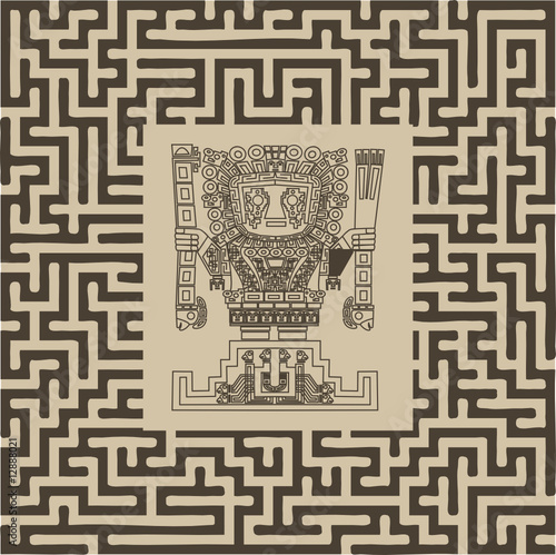 vector mayan and inca tribal symbols on maze