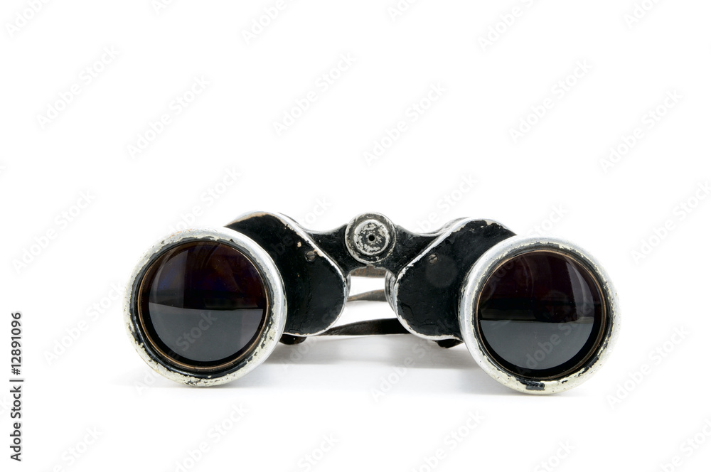 The old Black Binoculars on a white background The old Black Binoculars on a white background