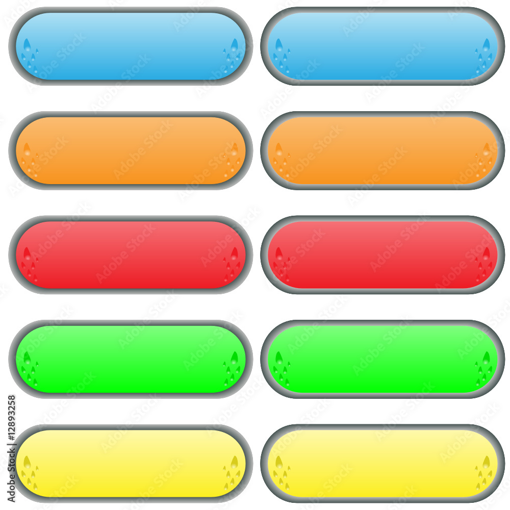 Set of multi-coloured volume buttons with droplets Set of multi-coloured volume buttons with droplets
