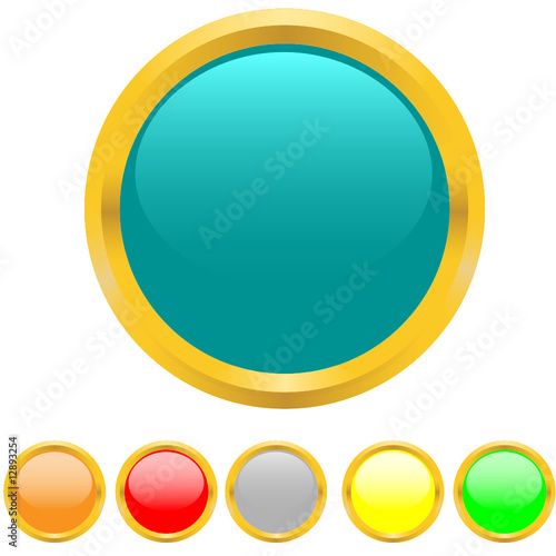 Multi-coloured buttons with a gold border