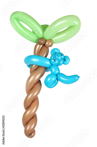 balloon monkey on palm tree  on white back drop front view