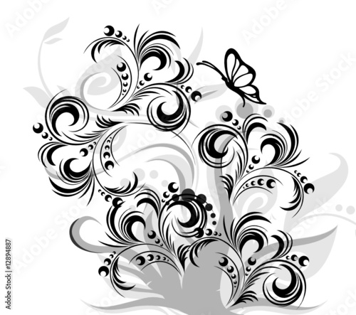 arbre floral noir tribal