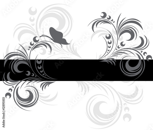 banniere floral tribal noir