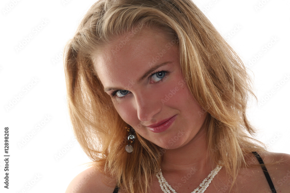 portrait of young blond woman isolated on white background portrait of young blond woman isolated on white background