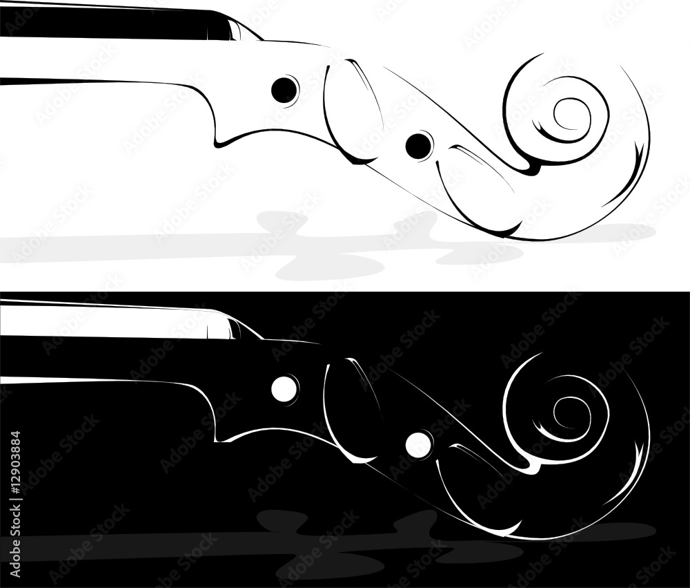 Fototapeta premium Vector. A violin contour on white and on a black background
