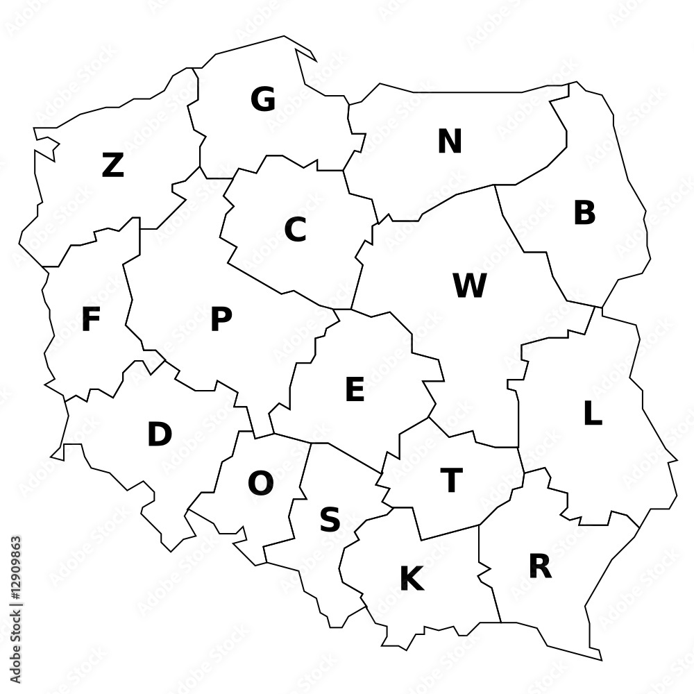 Polen - Woiwodschaften und KFZ-Kennzeichen (1. Buchstabe) - obrazy, fototapety, plakaty 
