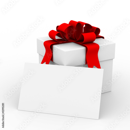White gift box with a card....