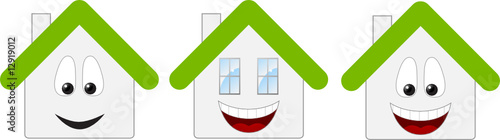 Three happy houses. Vector illustration.
