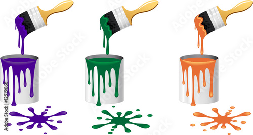 Brush and bucket. Vector illustration.