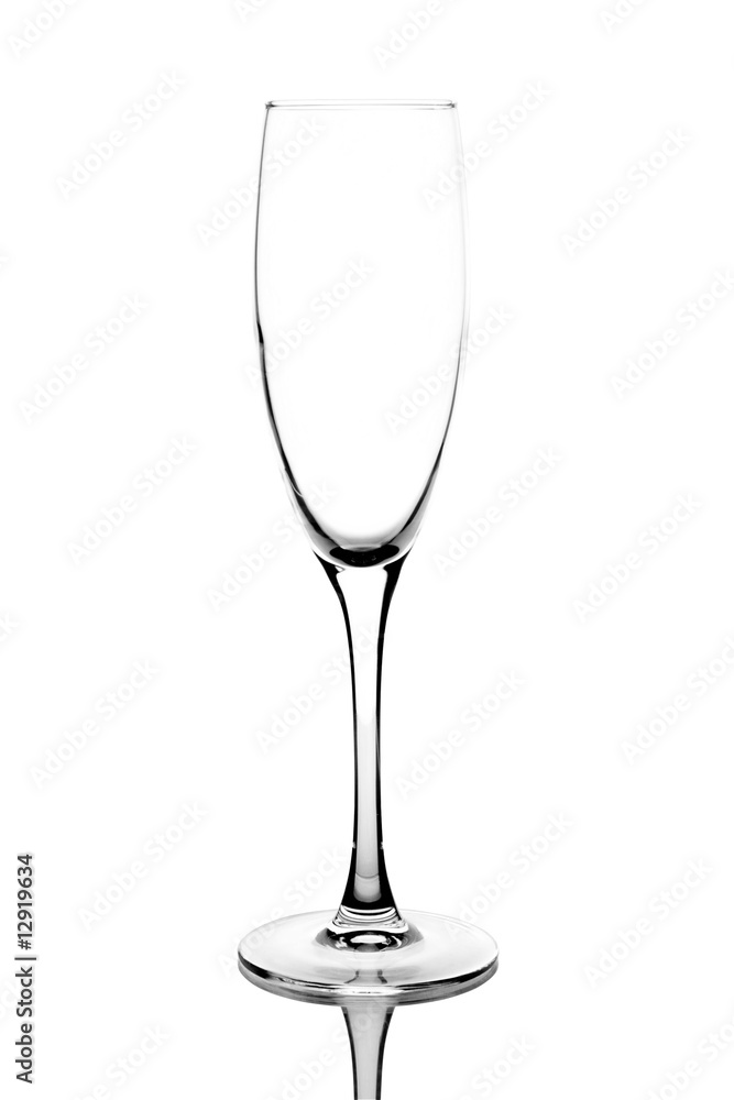 Closeup of empty champagne glass on white background Closeup of empty champagne glass on white background