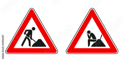 Baustellenschild, Arbeit und Pause