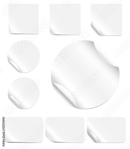 Set of blank, realistic vector stickers with peeling corners