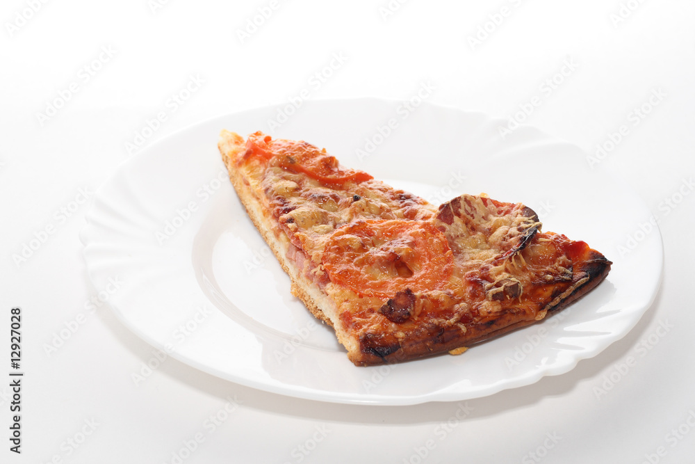 a peace of pizza isolated on white background. a peace of pizza isolated on white background.