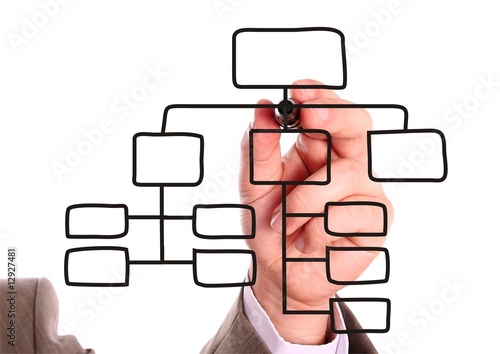 lefthanded man drawing an chart over white