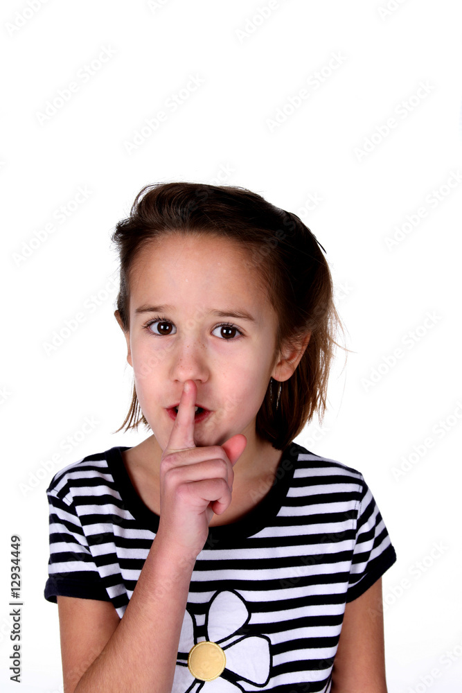 cute girl with finger over her mouth saying cute girl with finger over her mouth saying