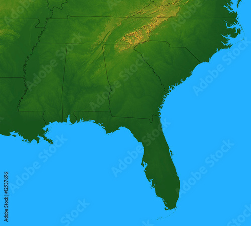 Map of Southeastern USA plus the surrounding area