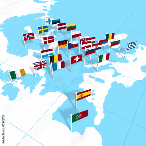 European flags on the map