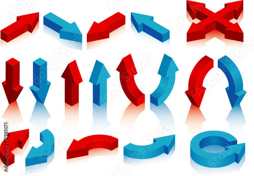 3D arrows in red and blue. Shadows on a separate layer.