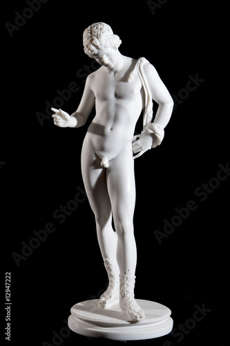 Classical marble white statue isolated on black background