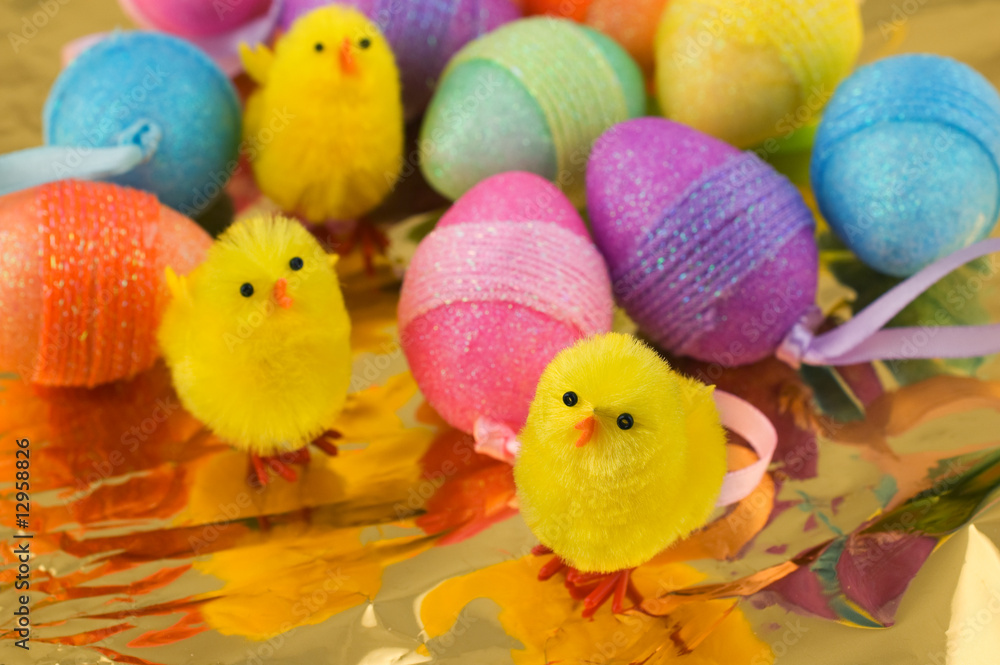 Easter chicks with eggs