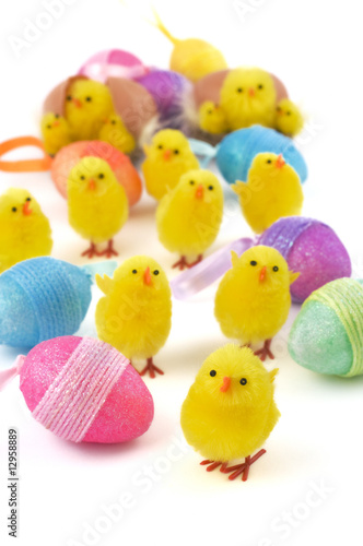 Easter chicks with eggs