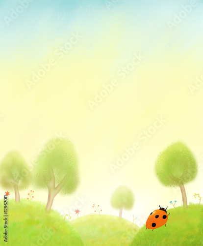 Spring landscape and ladybug