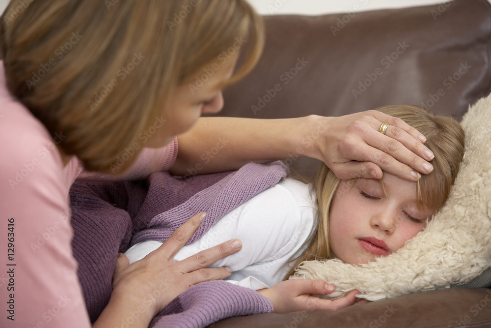 Mother Taking Temperature Of Sick Daughter Mother Taking Temperature Of Sick Daughter