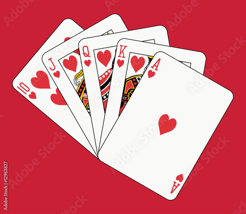 Royal flush heart on red