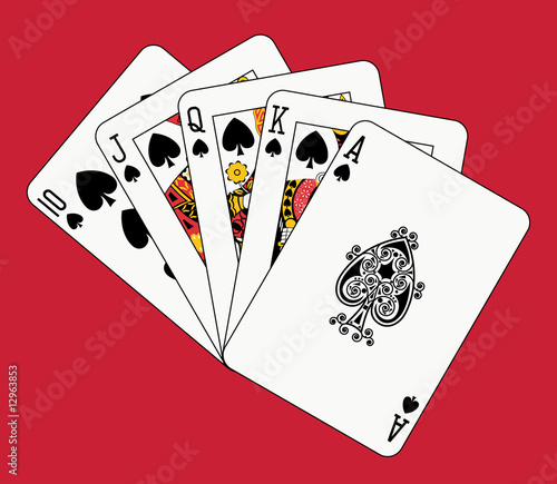 royal flush spade on red