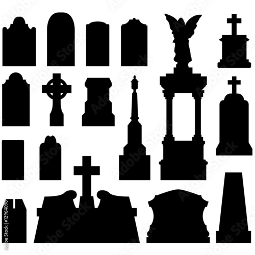 Valokuva Grave and tombstones with statues - vector silhouette set